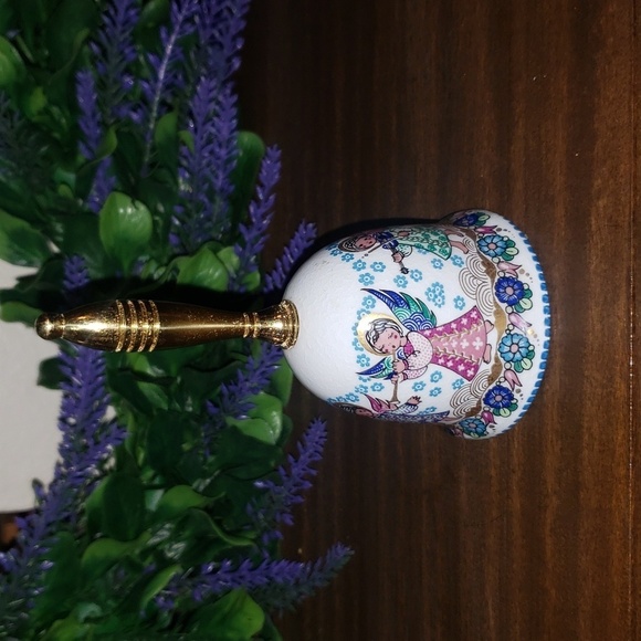 STUDIO STEINBOCK AUSTRIA TABLE BELL BRASS ENAMEL PORCELAIN ELISABETH ANGEL - Picture 1 of 6